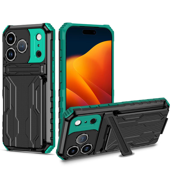iPhone 17 Pro Rugged Case with Card Holder & Kickstand [Teal]