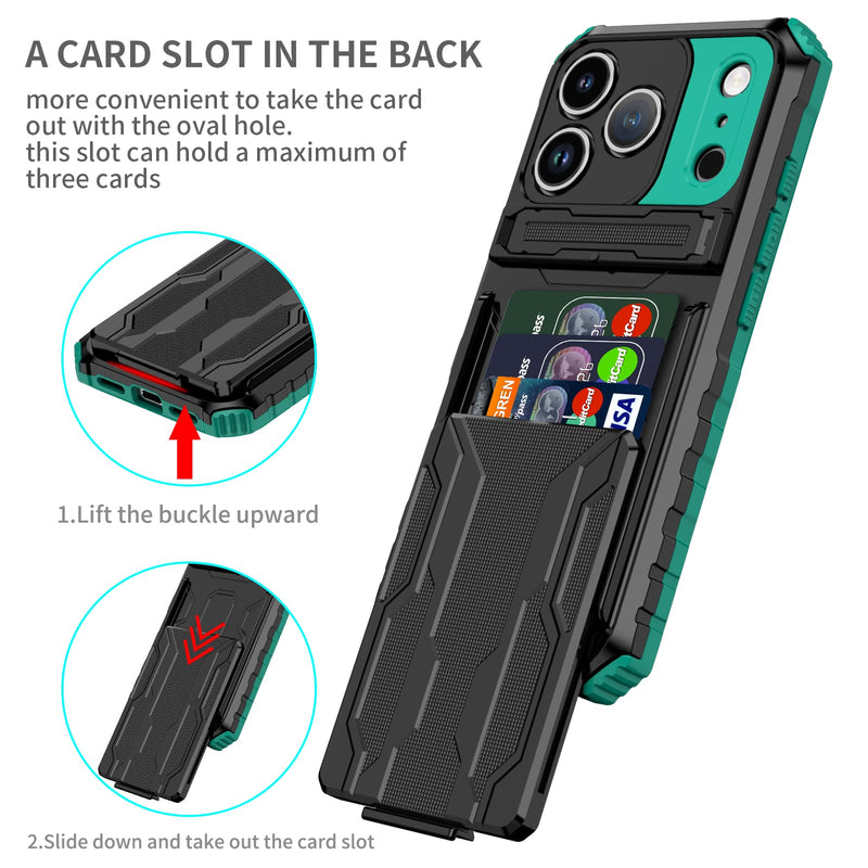 iPhone 17 Pro Rugged Case with Card Holder & Kickstand [Teal]