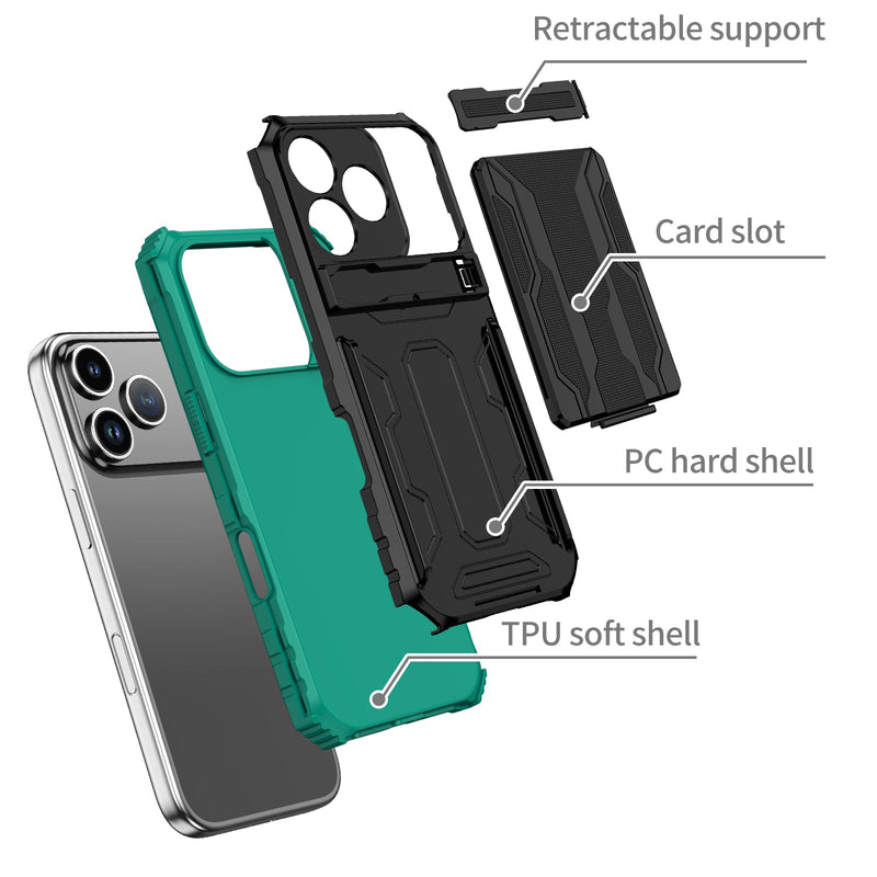 iPhone 17 Pro Rugged Case with Card Holder & Kickstand [Teal]
