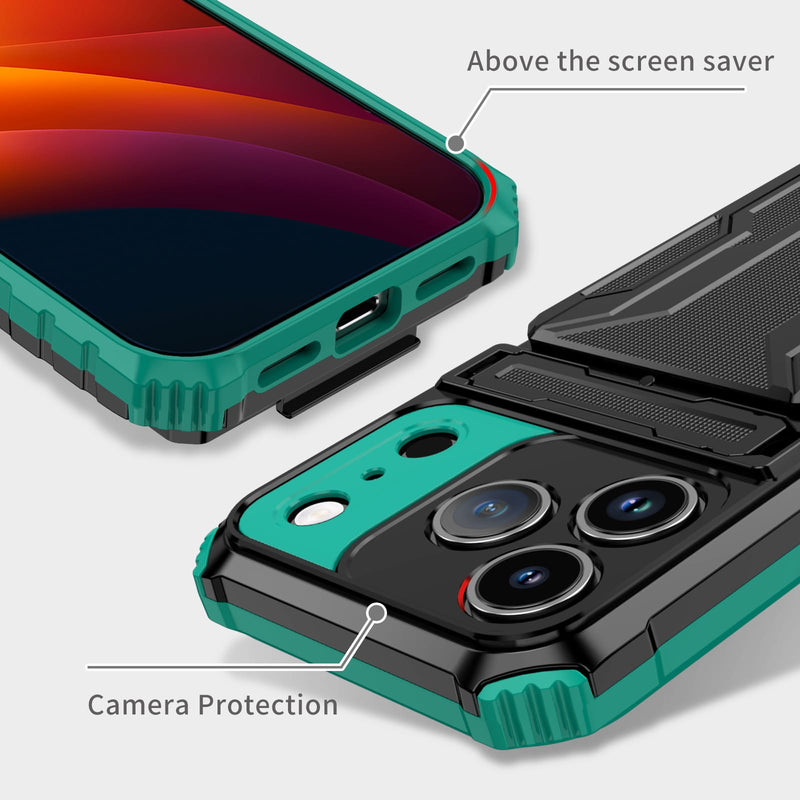 iPhone 17 Pro Rugged Case with Card Holder & Kickstand [Teal]
