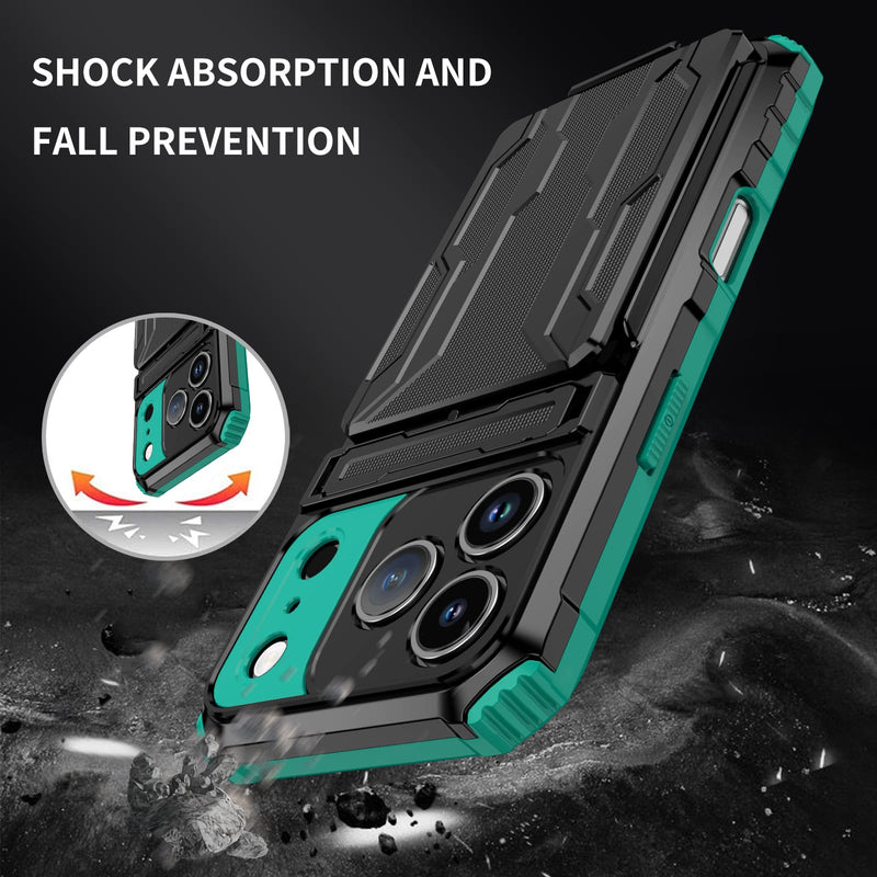 iPhone 17 Pro Rugged Case with Card Holder & Kickstand [Teal]