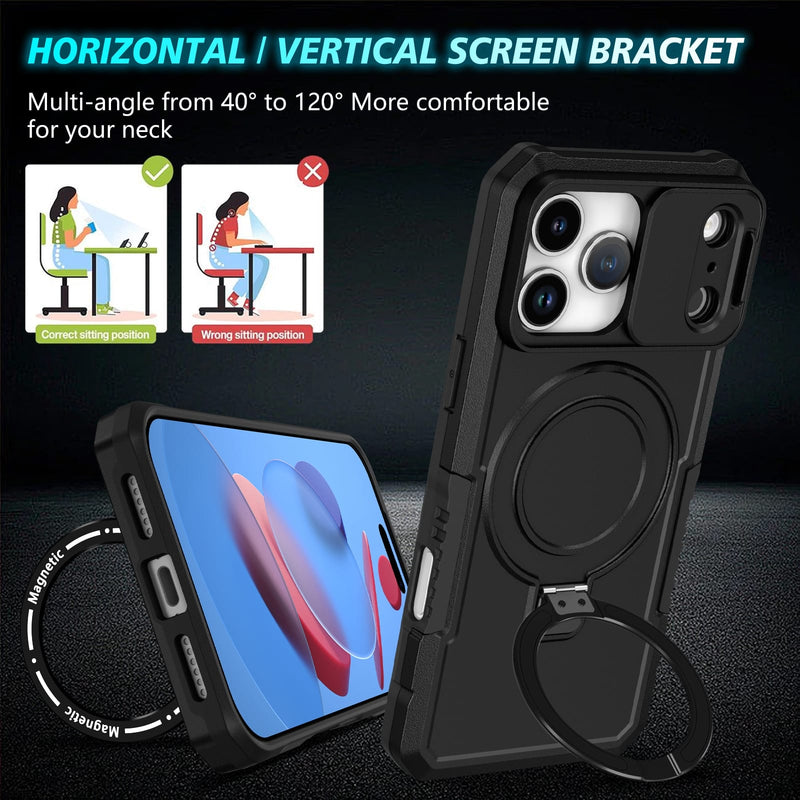 iPhone 17 Pro MagSafe Case with Sliding Camera Cover & Ring Stand [Black]