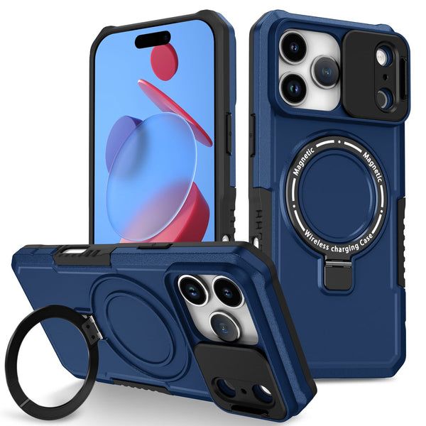 iPhone 17 Pro MagSafe Case with Sliding Camera Cover & Ring Stand [Navy]