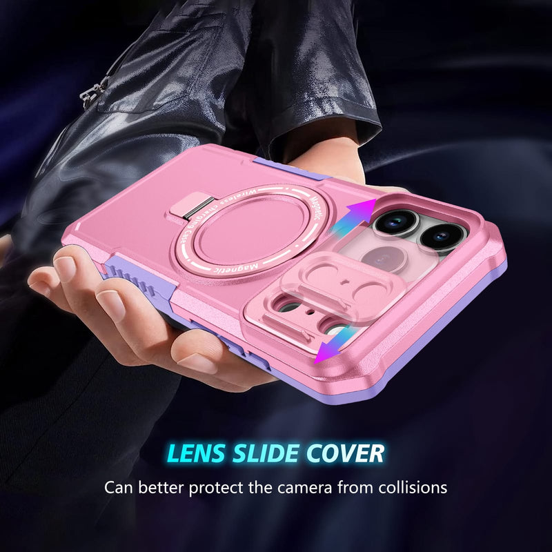 iPhone 17 Pro MagSafe Case with Sliding Camera Cover & Ring Stand [PinkWhite]