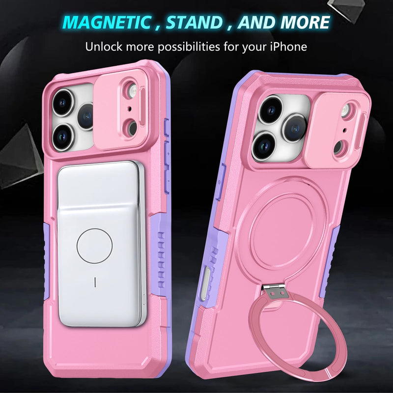 iPhone 17 Pro MagSafe Case with Sliding Camera Cover & Ring Stand [PinkWhite]