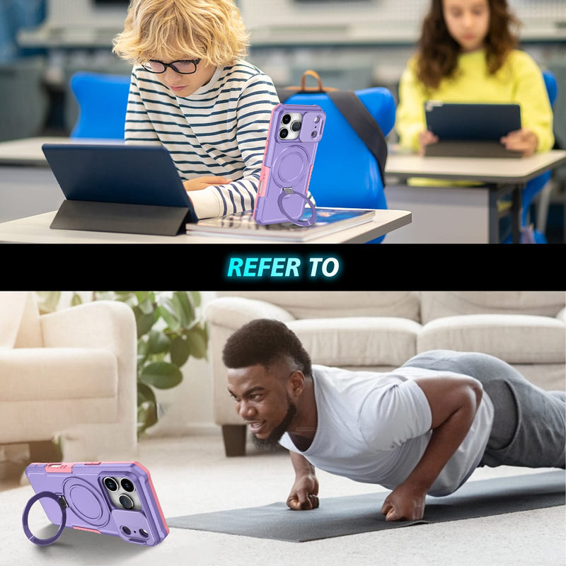 iPhone 17 Pro MagSafe Case with Sliding Camera Cover & Ring Stand [Purple]