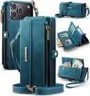 iPhone 17 Pro Max Crossbody Case - Strap, Card Slots & Zipper Pocket [Teal]
