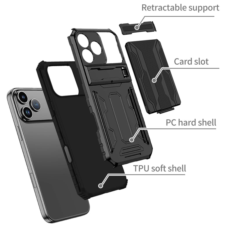 iPhone 17 Pro Max Rugged Case with Card Holder & Kickstand [Black]