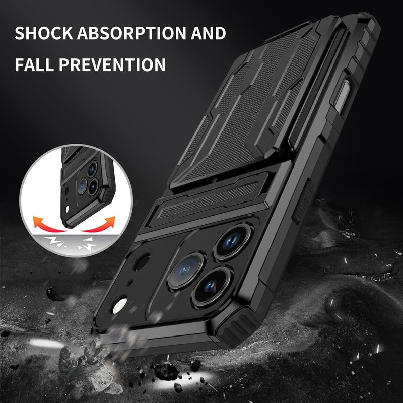 iPhone 17 Pro Max Rugged Case with Card Holder & Kickstand [Black]