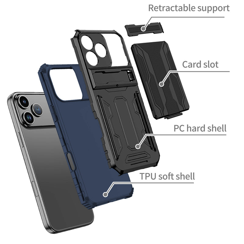 iPhone 17 Pro Max Rugged Case with Card Holder & Kickstand [Navy]