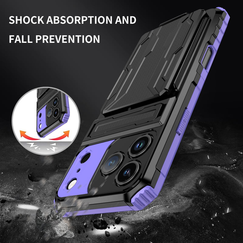 iPhone 17 Pro Max Rugged Case with Card Holder & Kickstand [Purple]
