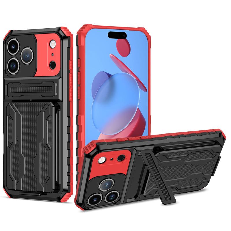 iPhone 17 Pro Max Rugged Case with Card Holder & Kickstand [Red]