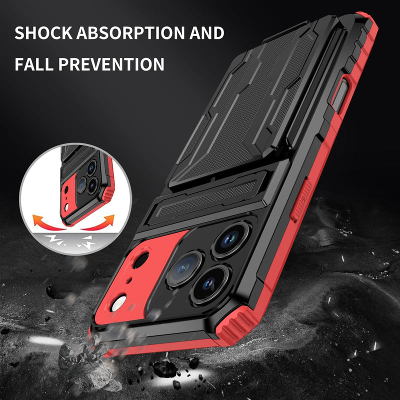 iPhone 17 Pro Max Rugged Case with Card Holder & Kickstand [Red]