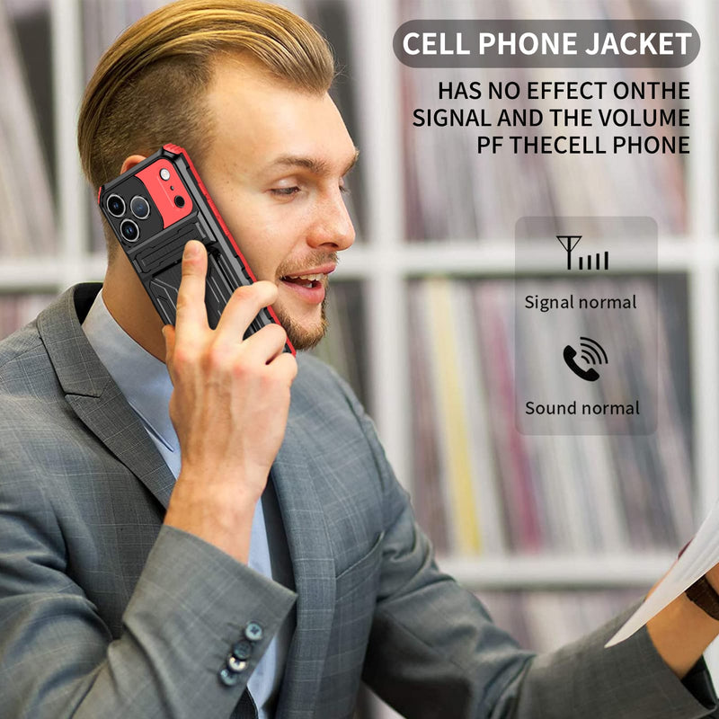 iPhone 17 Pro Max Rugged Case with Card Holder & Kickstand [Red]