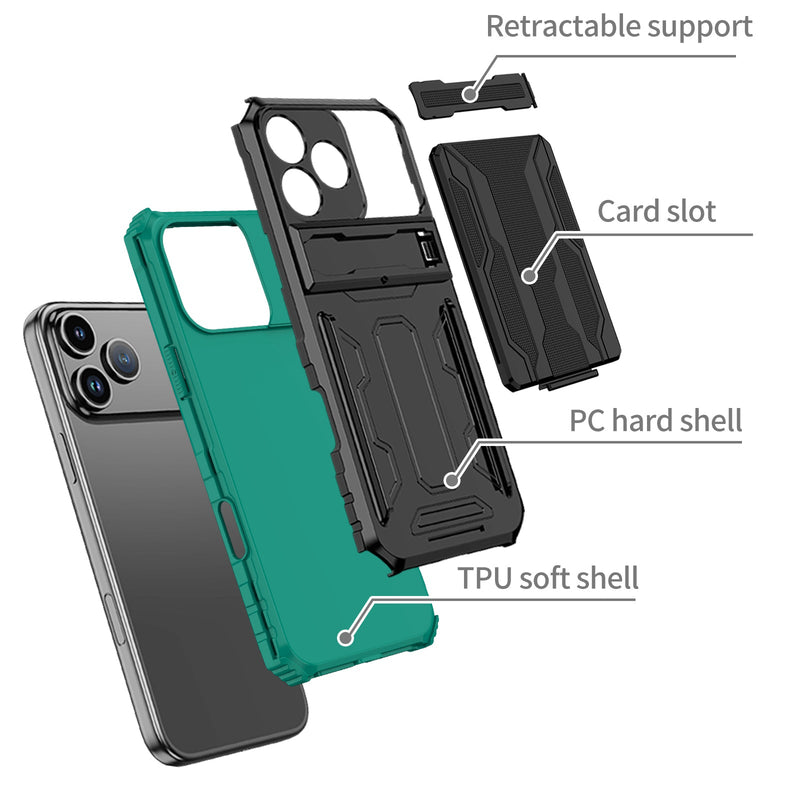 iPhone 17 Pro Max Rugged Case with Card Holder & Kickstand [Teal]