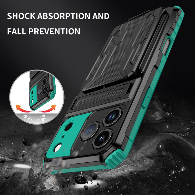iPhone 17 Pro Max Rugged Case with Card Holder & Kickstand [Teal]