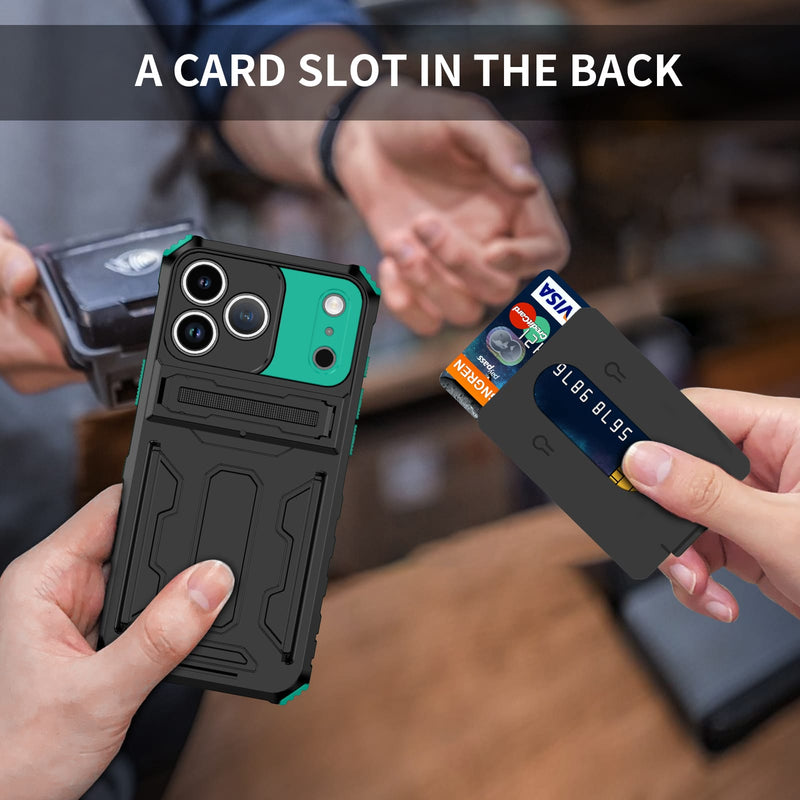 iPhone 17 Pro Max Rugged Case with Card Holder & Kickstand [Teal]