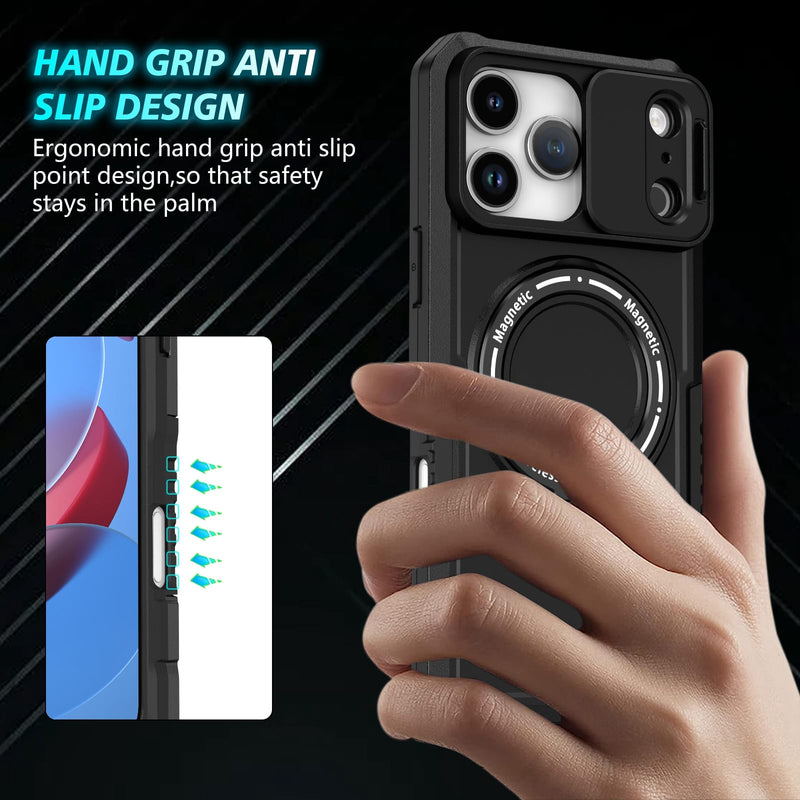 iPhone 17 Pro Max MagSafe Case with Sliding Camera Cover & Ring Stand [Black]