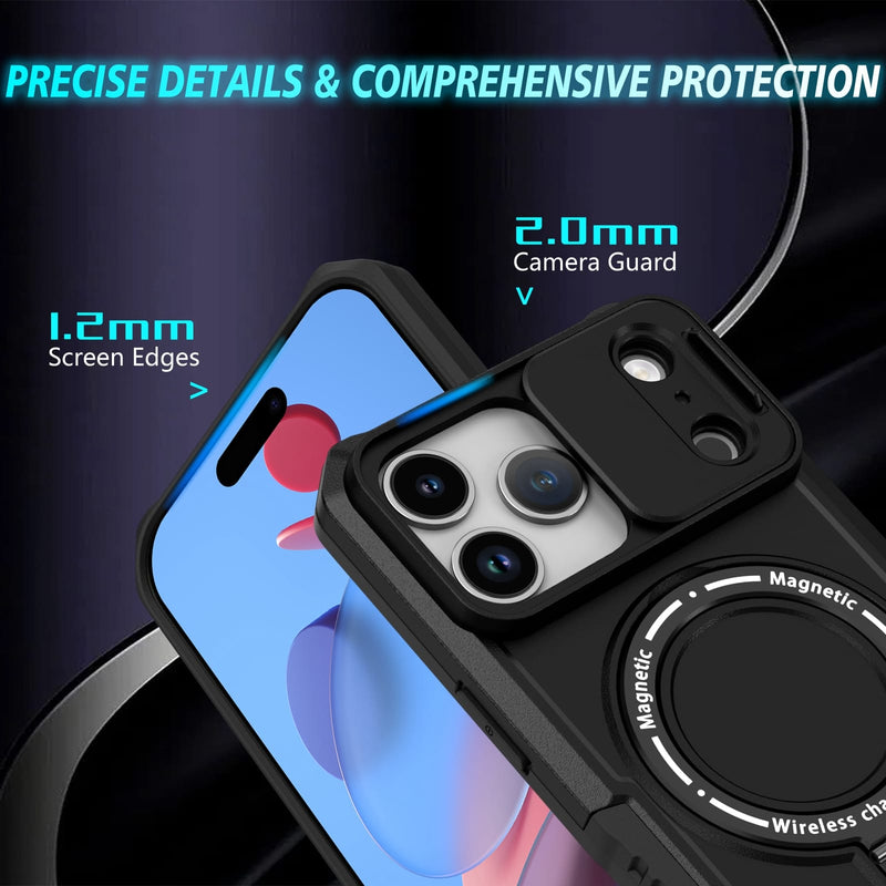 iPhone 17 Pro Max MagSafe Case with Sliding Camera Cover & Ring Stand [Black]