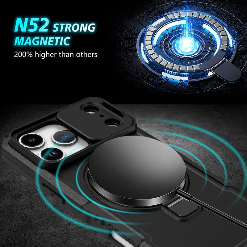 iPhone 17 Pro Max MagSafe Case with Sliding Camera Cover & Ring Stand [Black]