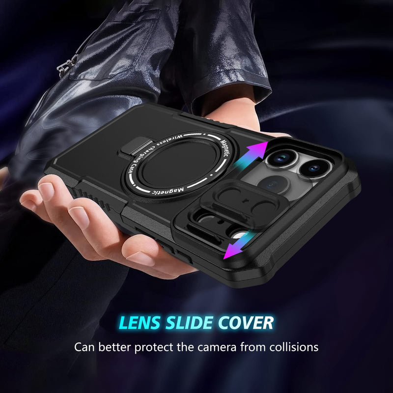 iPhone 17 Pro Max MagSafe Case with Sliding Camera Cover & Ring Stand [Black]