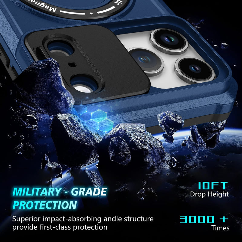 iPhone 17 Pro Max MagSafe Case with Sliding Camera Cover & Ring Stand [Navy]