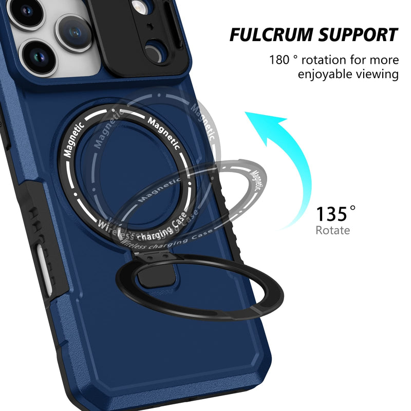 iPhone 17 Pro Max MagSafe Case with Sliding Camera Cover & Ring Stand [Navy]