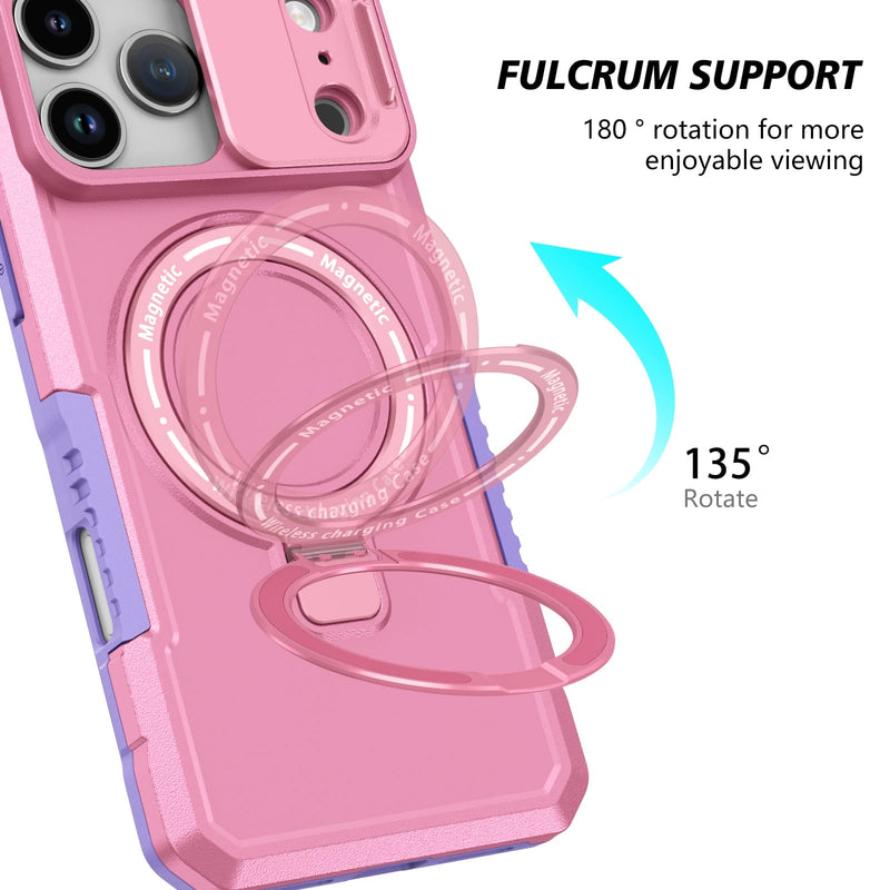 iPhone 17 Pro Max MagSafe Case with Sliding Camera Cover & Ring Stand [PinkWhite]