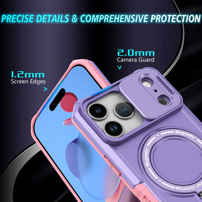 iPhone 17 Pro Max MagSafe Case with Sliding Camera Cover & Ring Stand [Purple]
