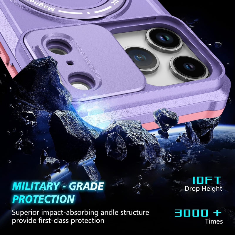 iPhone 17 Pro Max MagSafe Case with Sliding Camera Cover & Ring Stand [Purple]