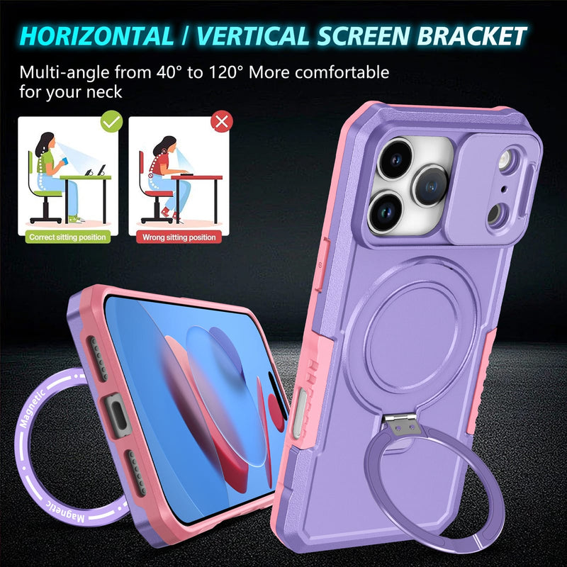 iPhone 17 Pro Max MagSafe Case with Sliding Camera Cover & Ring Stand [Purple]