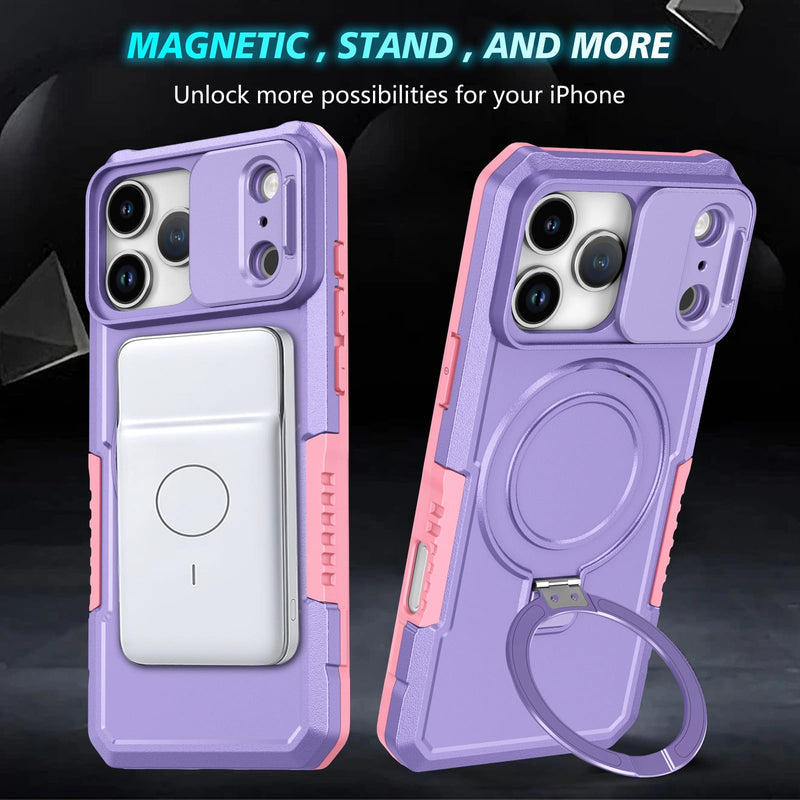 iPhone 17 Pro Max MagSafe Case with Sliding Camera Cover & Ring Stand [Purple]