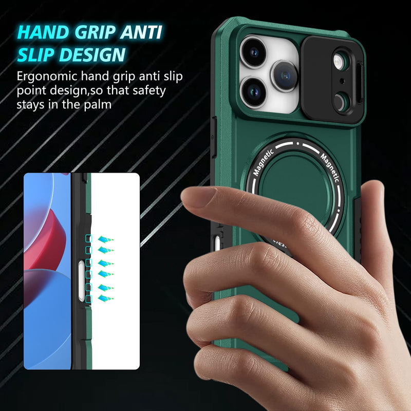 iPhone 17 Pro Max MagSafe Case with Sliding Camera Cover & Ring Stand [Teal]