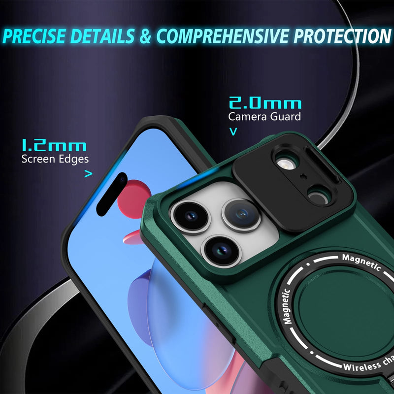 iPhone 17 Pro Max MagSafe Case with Sliding Camera Cover & Ring Stand [Teal]
