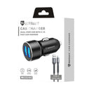 Maxguard 3.1A 2 USB car charger with USB-A to C combo