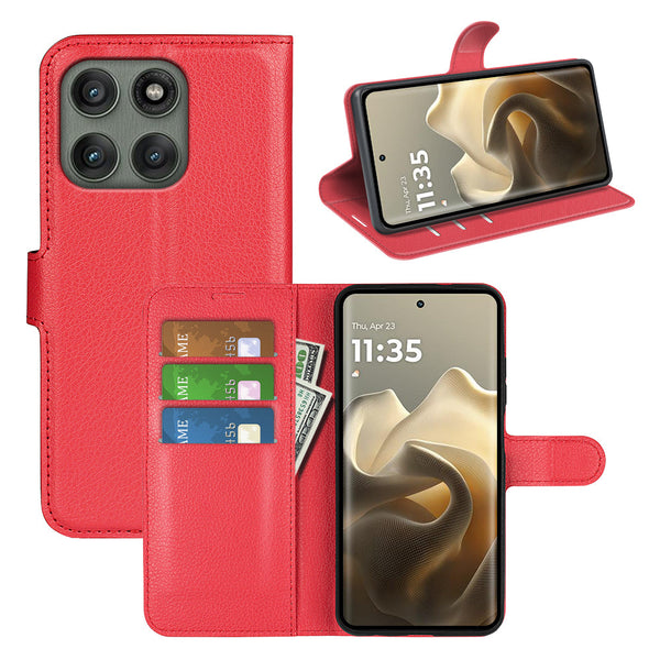 Moto Edge 60Fusion PU Wallet Case [Red]