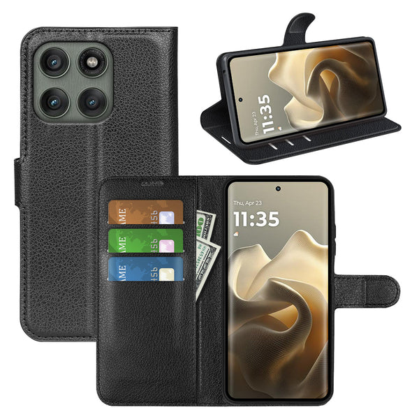 Moto Edge 60Pro PU Wallet Case [Black]