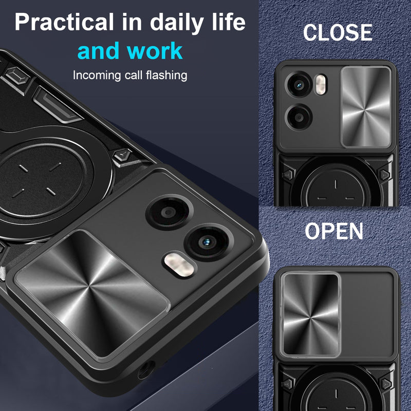 Motorola Moto G05 4G Ring Kickstand Case w/ Camera Cover [Black]