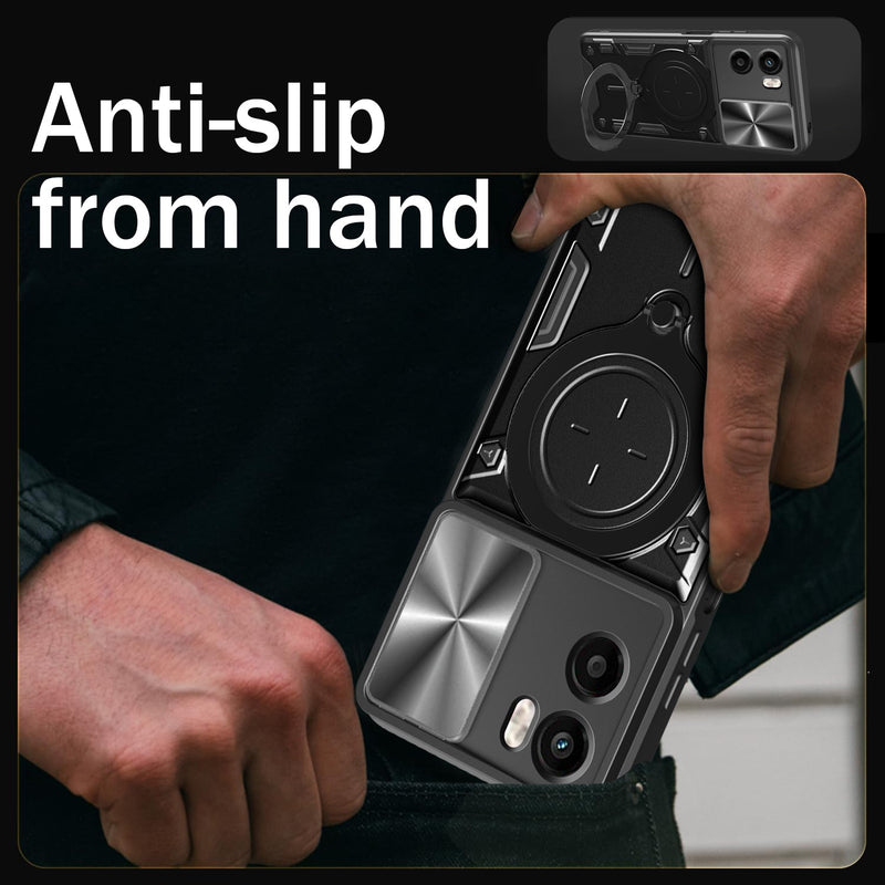 Motorola Moto G05 4G Ring Kickstand Case w/ Camera Cover [Black]