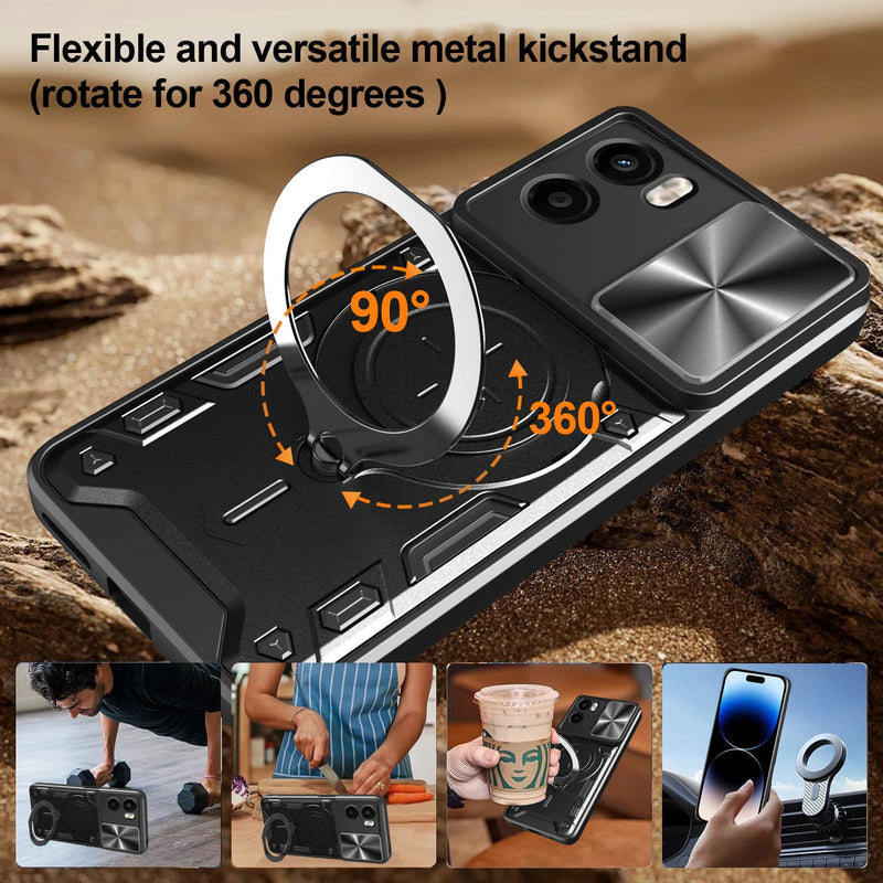 Motorola Moto G05 4G Ring Kickstand Case w/ Camera Cover [Black]