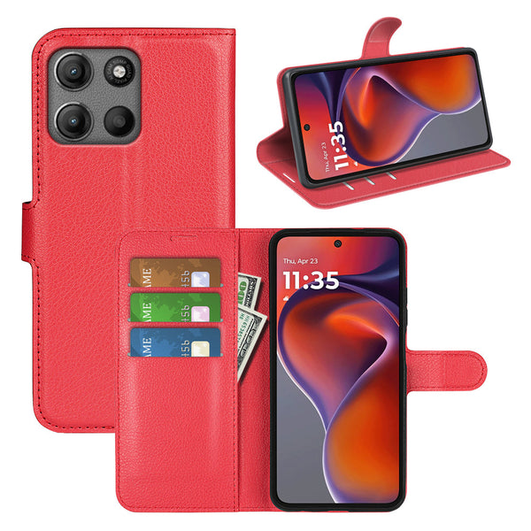 Motorola Moto G15 4G PU Wallet Case [Red]