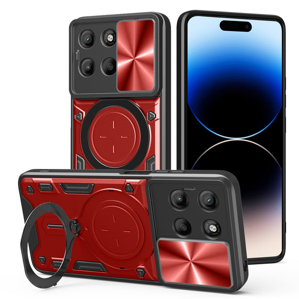 Motorola Moto G15 4G Ring Kickstand Case w/ Camera Cover [Red]