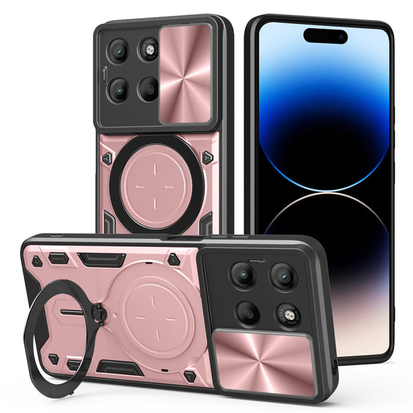 Motorola Moto G15 4G Ring Kickstand Case w/ Camera Cover [Rose Gold]