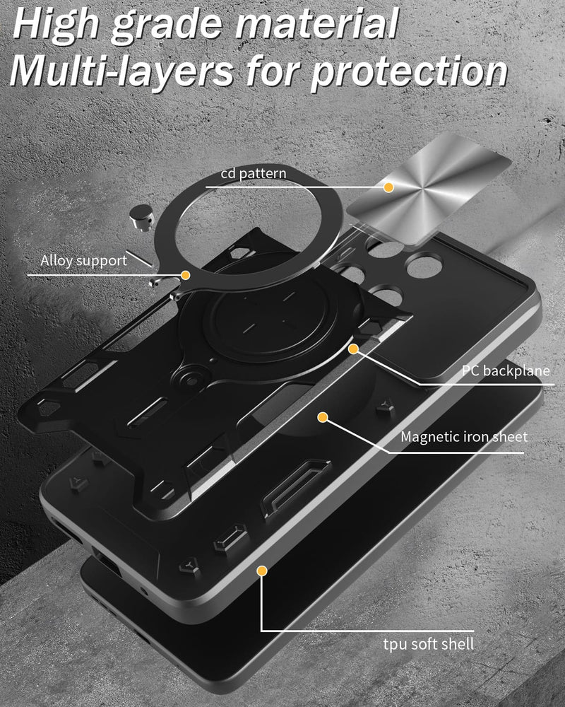 Motorola Moto G15 4G Ring Kickstand Case w/ Camera Cover [Black]