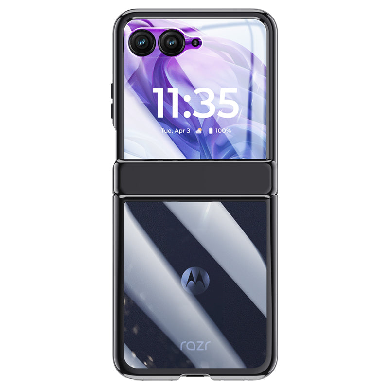Icebreaker Clear Electroplated Hinge Case for Motorola Razr 50 Ultra with Tempered Glass [Black]