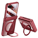 Clear 360°Rotating Magnetic Ring Stand Case for Motorola Razr 50 / Razr 60 with Tempered Glass [Red]
