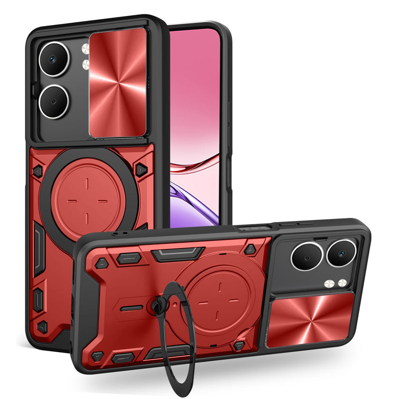OPPO A5 Ring Kickstand Case w/ Camera Cover [Red]