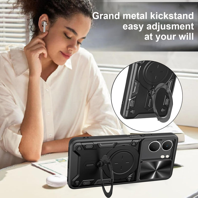 OPPO A5 Ring Kickstand Case w/ Camera Cover [Rose Gold]