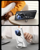 Clear 360°Rotating Magnetic Ring Stand Case for OPPO FIND N5 with Tempered Glass [Silver]