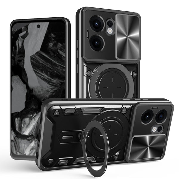OPPO Reno 13F 5G  Ring Kickstand Case w/ Camera Cover [Black]